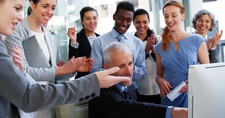 Group of Business people appreciating their colleagues works in office 4k