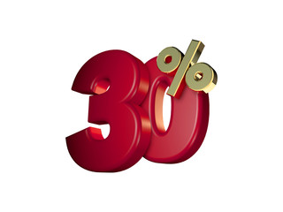 30 percent off. 3D Numbers isolated on white background