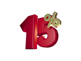 15 percent off. 3D Numbers isolated on white background