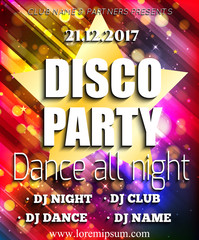 Disco Party Poster Background Template. Festival Vector mockup.