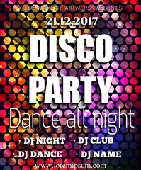Disco Party Poster Background Template. Festival Vector mockup.