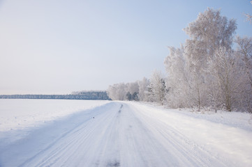 Fototapeta na wymiar Winter russian forest snow road