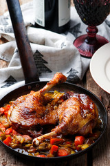 Braised Duck Legs with vegetables.