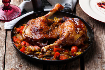 Braised Duck Legs with vegetables.