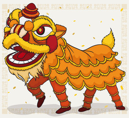 Traditional Chinese Yellow Costume for Lion Dance Display, Vector Illustration