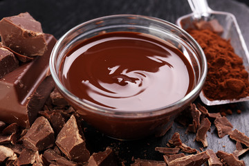 Melting chocolate / melted chocolate/ chocolate swirl/ stack/ chips and powder