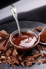 Melting chocolate / melted chocolate/ chocolate swirl/ stack/ chips and powder