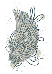 vector angel wing with swirls and stains isolated on white