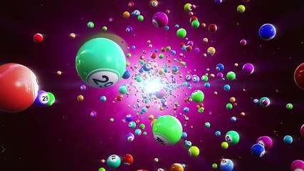 Lottery balls loopable background. Flight colored bingo balls