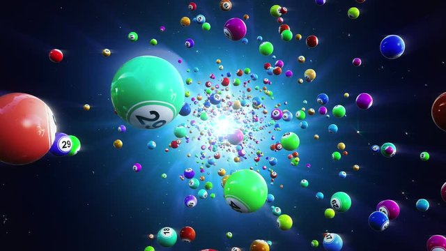 Lottery balls loopable background. Flight colored bingo balls
