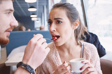 couple in love on a date in cafe in Valentines day