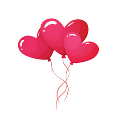 Colorful cartoon illustration of heart shaped balloons on white background, symbol of love and Valentine's Day. Vector.