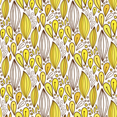 Floral seamless pattern in yellow color. Spring textile or packaging design. Vector bright background