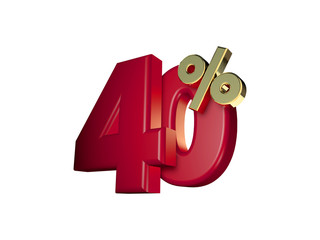 40 percent off. 3D Numbers isolated on white background