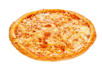 Delicious classic Hawaiian Pizza with chicken, pineapple, oregano and cheese