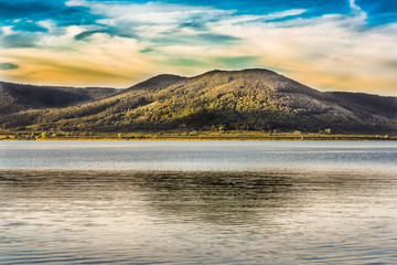 Lake Vico in the province of Viterbo at sunset.