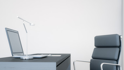 Laptop computer on a desk in office / 3D Rendering