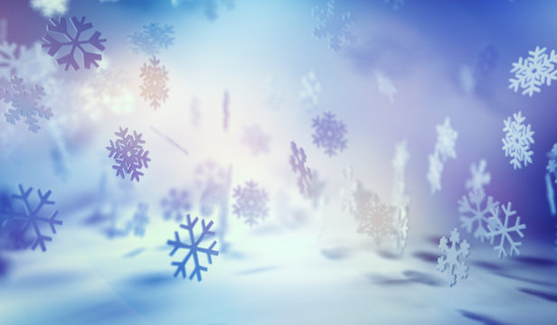 Snowflakes Falling in Soft Blue and White Lighting