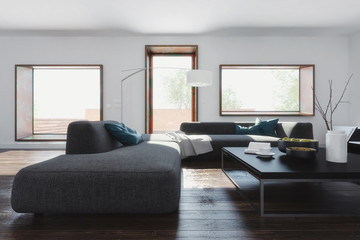 Spacious living room in modern interior design