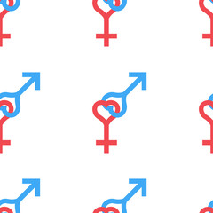 Seamless pattern. Female and male romantic collection. Female and male heart signs. Gender icons. Vector illustration