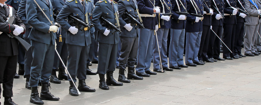 armed officers of the Italian police in uniform during the parad