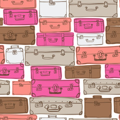 Seamless pattern with hand drawn luggage.