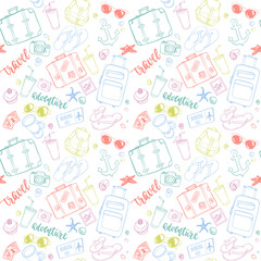 Seamless pattern with hand drawn journey items.