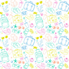Seamless pattern with hand drawn journey items.