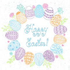 Easter wreath with easter eggs - vector illustration