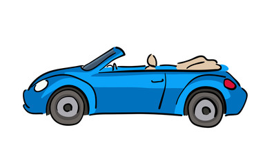 Blue cabriolet car hand drawn, vector