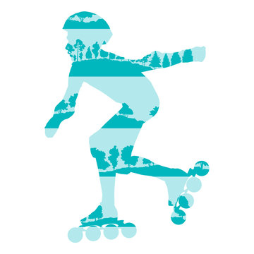 Inline skating vector background concept made of forest trees fr
