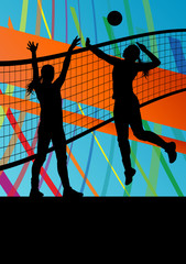 Women volleyball player sport silhouettes in abstract background