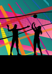 Women volleyball player sport silhouettes in abstract background