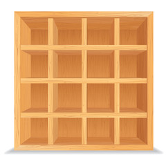 Empty Wooden Shelves Isolated on White Wall
