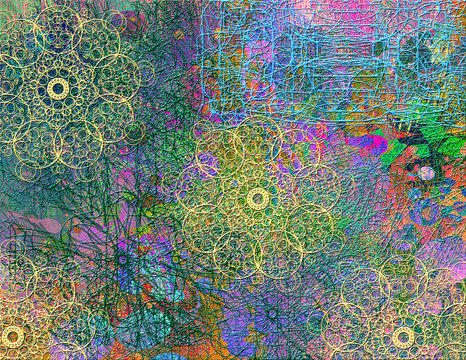 Abstract seamless pattern with chaotic line and different color elements © Andrii Muzyka