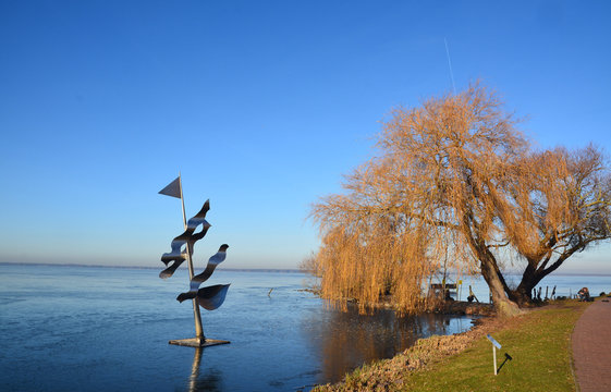 Trauerweide und Kunst am Wasser