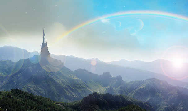 witches castle in oz with rainbow