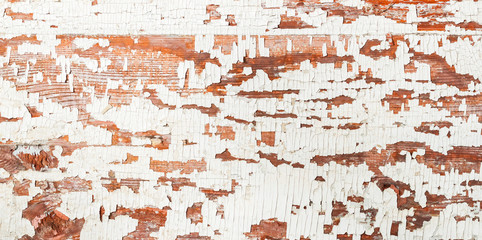 Vintage wooden surface, background with peeling paint white brown texture. Place for your text