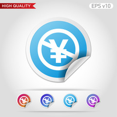 Colored icon or button of stop yen symbol with background