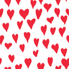 Red love hearts seamless pattern. Doodle sketch holiday tile ornament