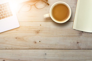 Working wooden table top view background