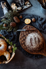 loaf of bread and knife on a table