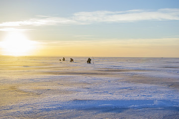 Fototapeta na wymiar Winter fishing. The Gulf of Finland