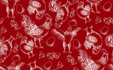 seamless pattern of roosters