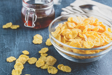 Corn flakes on a dark blue background