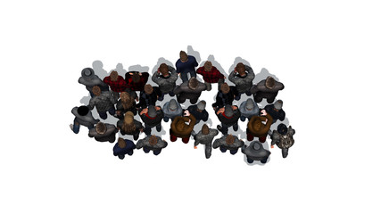 large crowd of people - top view - isolated on white background