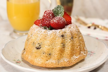 Homemade Mini bundt Cake with chocolate chips, selective focus