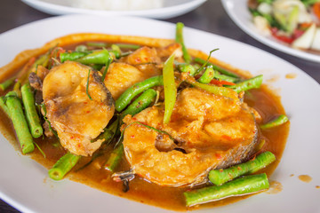 Spicy catfish Stir fry ; Thailand tradition food