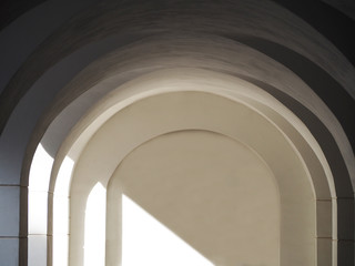 classical architecture, arched openings, shades of white, light and shadow