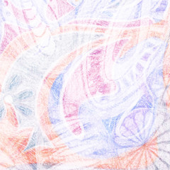 Abstract background with shapes and flowers hand drawn design with color pencils on paper